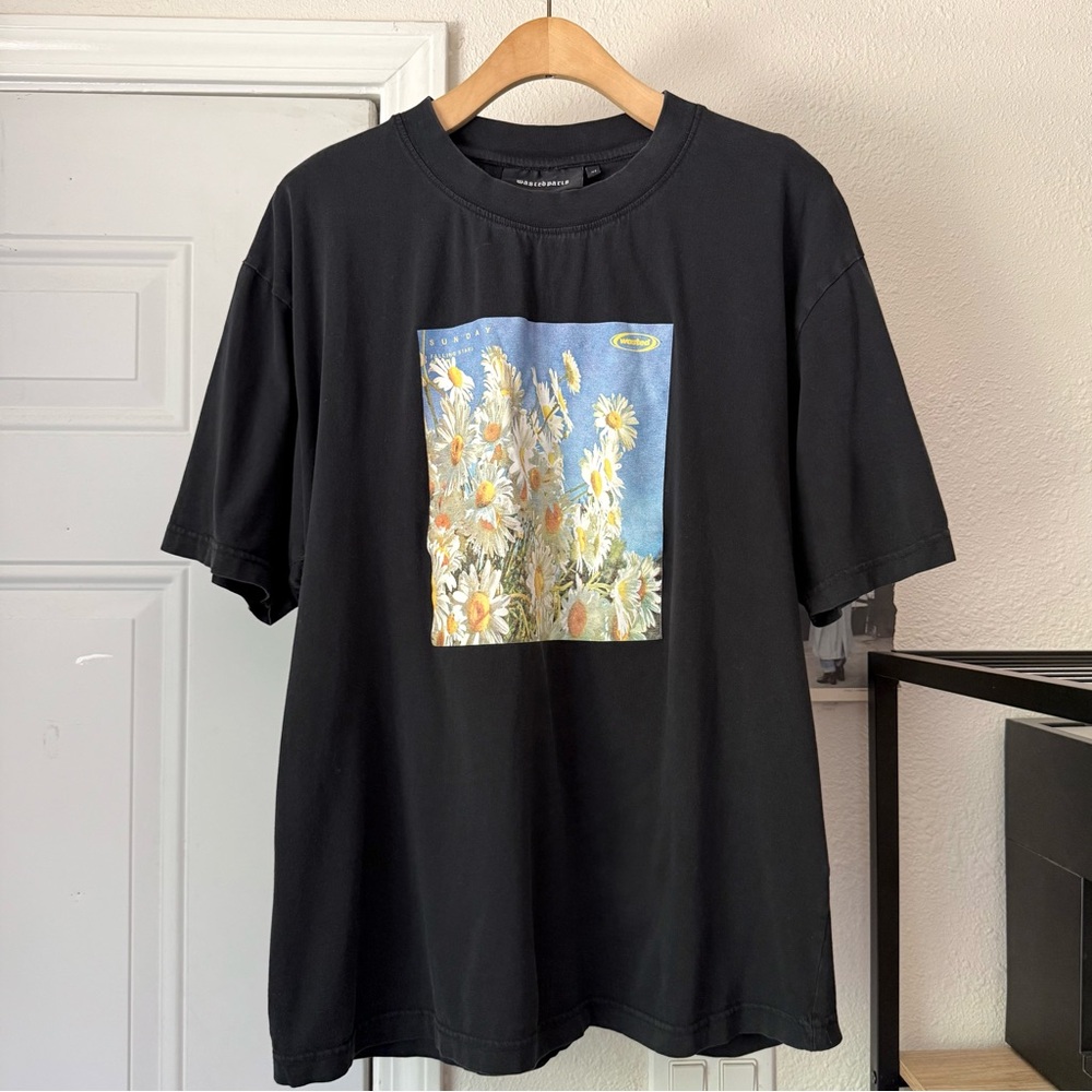 WASTED‎ PARIS black cotton floral graphic crew neck short sleeve tee t-shirt